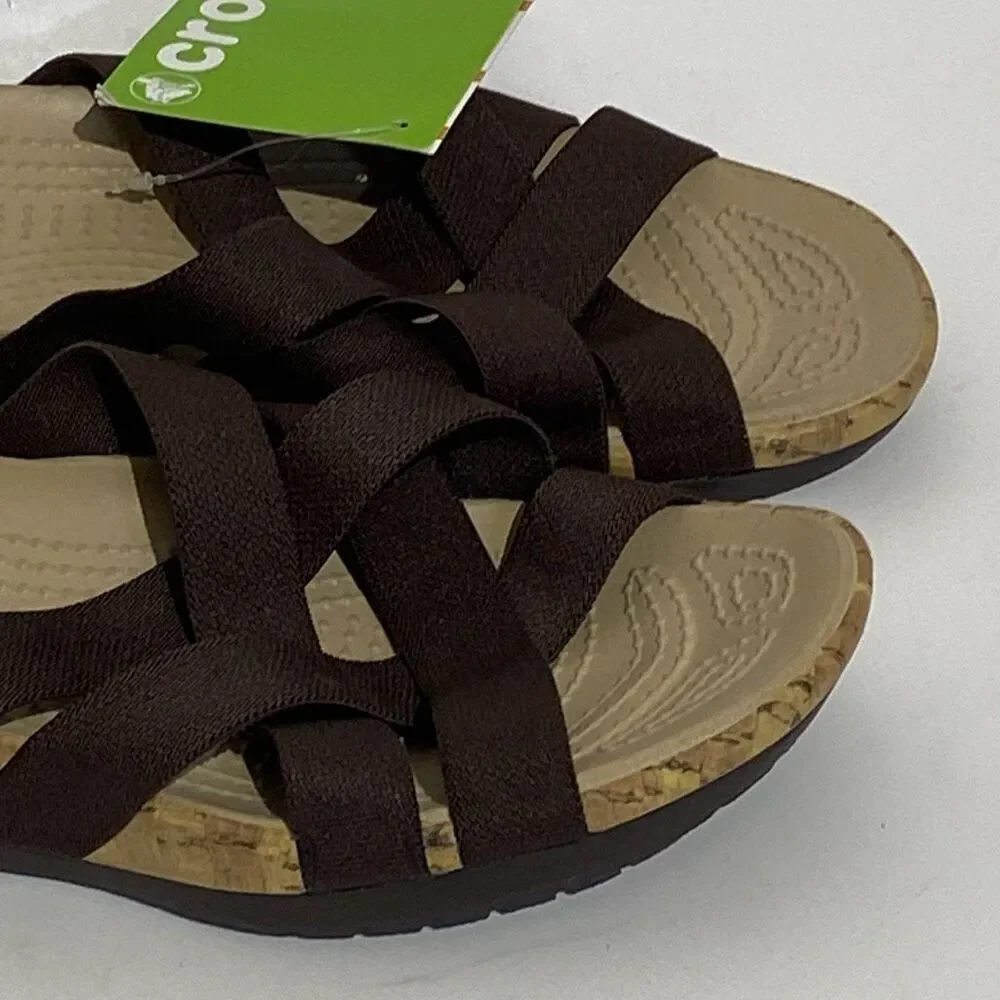 Crocs Women's Brown‎ Tan Edie Strappy Stretch Criss Cross Sandal Size W6 NWT